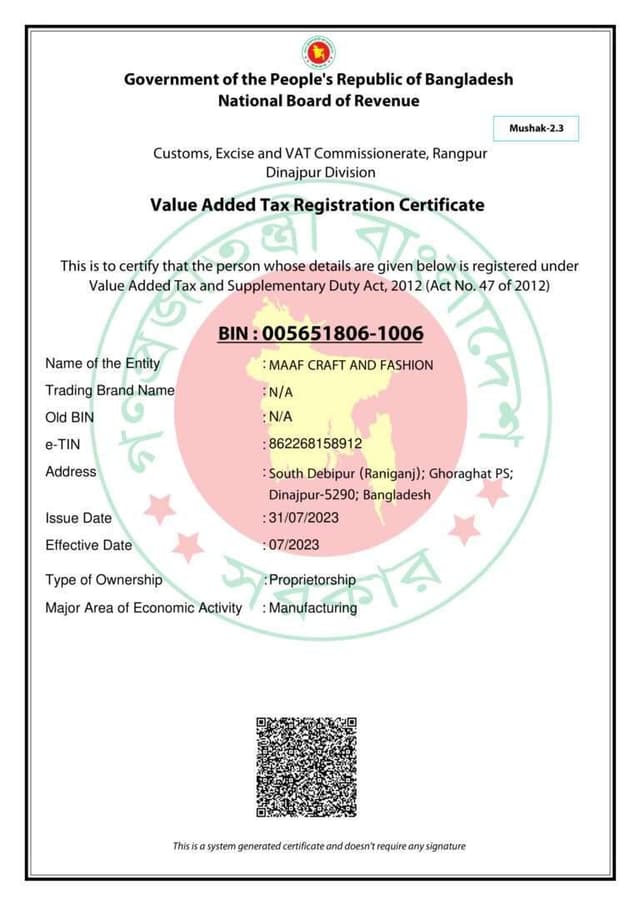 Tax Registration Certificate